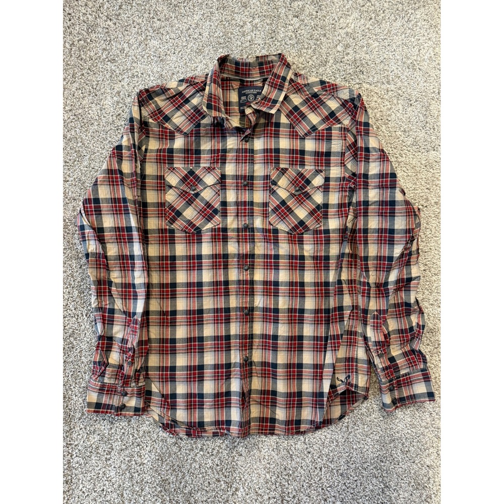 American Eagle Shirt Mens L Red Plaid Vintage Fit Western Long Sleeve Cotton